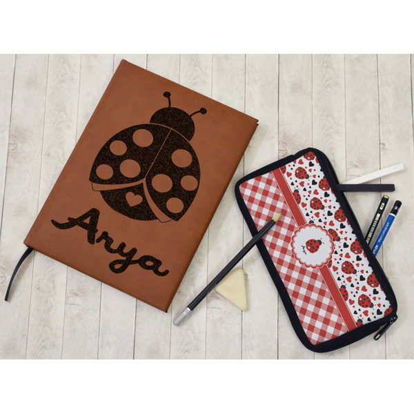 Ladybugs & Gingham Leather Sketchbook - Small - Single Sided - In Context