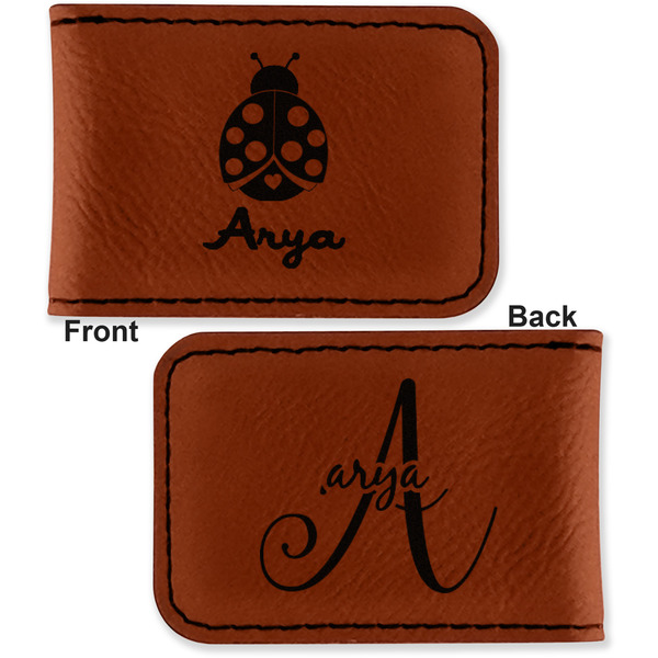 Ladybugs & Gingham Leatherette Magnetic Money Clip - Front and Back