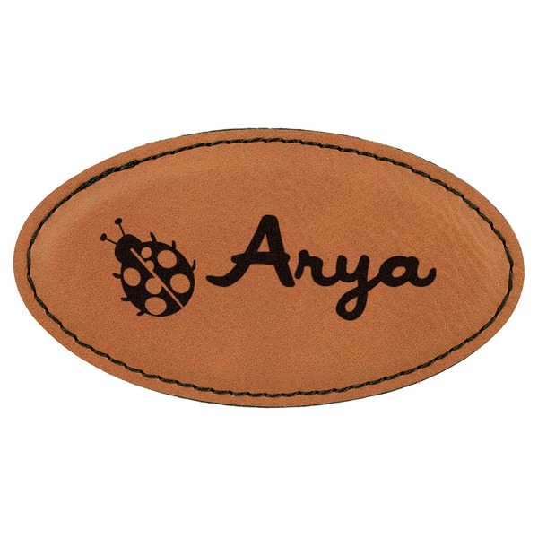 Custom Ladybugs & Gingham Leatherette Oval Name Badge with Magnet (Personalized)
