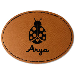 Ladybugs & Gingham Faux Leather Iron On Patch - Oval (Personalized)