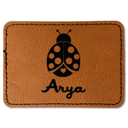 Ladybugs & Gingham Faux Leather Iron On Patch - Rectangle (Personalized)
