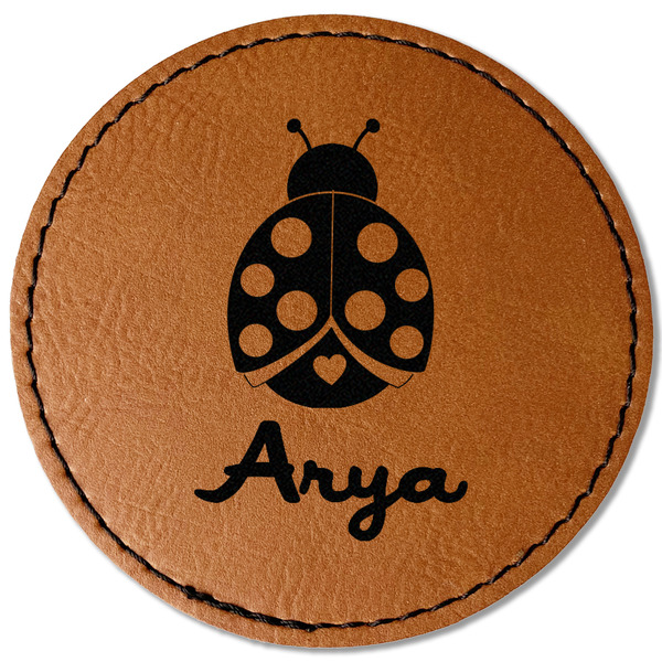 Custom Ladybugs & Gingham Faux Leather Iron On Patch - Round (Personalized)