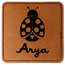 Ladybugs & Gingham Faux Leather Iron On Patch - Square (Personalized)