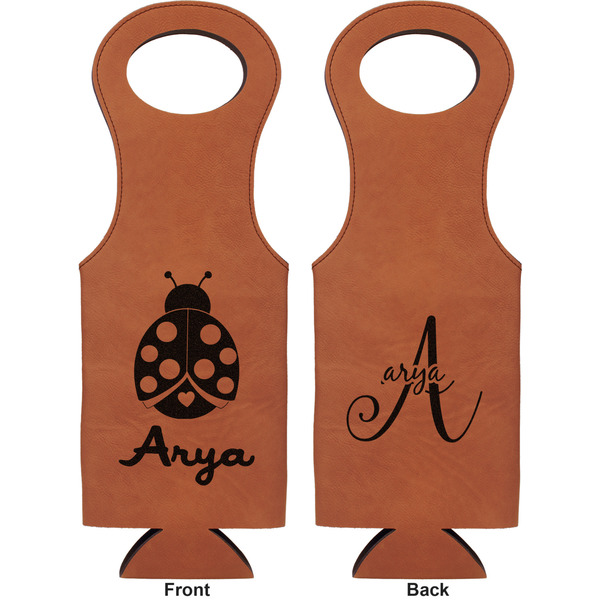 Ladybugs & Gingham Leatherette Wine Tote Double Sided - Front and Back