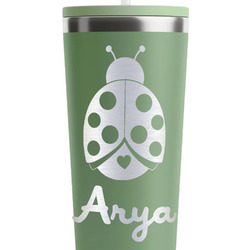 Ladybugs & Gingham RTIC Everyday Tumbler with Straw - 28oz - Light Green - Single-Sided (Personalized)