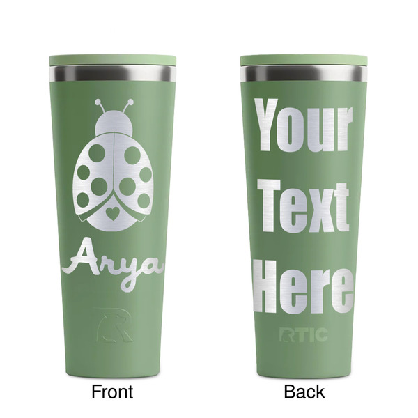 Ladybugs & Gingham Light Green RTIC Everyday Tumbler - 28 oz. - Front and Back