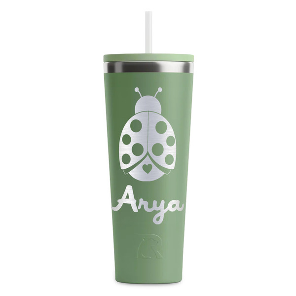 Ladybugs & Gingham Light Green RTIC Everyday Tumbler - 28 oz. - Front