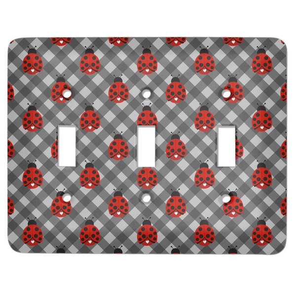 Custom Ladybugs & Gingham Light Switch Cover (3 Toggle Plate)