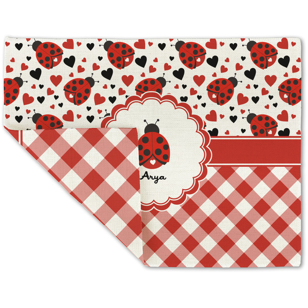 Custom Ladybugs & Gingham Double-Sided Linen Placemat - Single w/ Name or Text