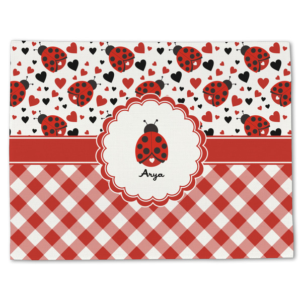Custom Ladybugs & Gingham Single-Sided Linen Placemat - Single w/ Name or Text