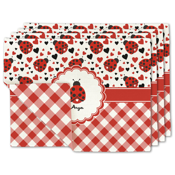 Custom Ladybugs & Gingham Linen Placemat w/ Name or Text