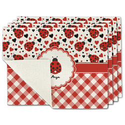 Ladybugs & Gingham Single-Sided Linen Placemat - Set of 4 w/ Name or Text