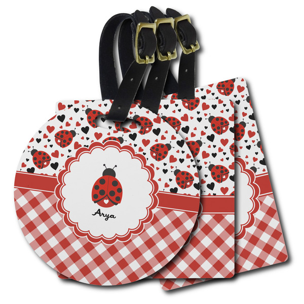 Custom Ladybugs & Gingham Plastic Luggage Tag (Personalized)