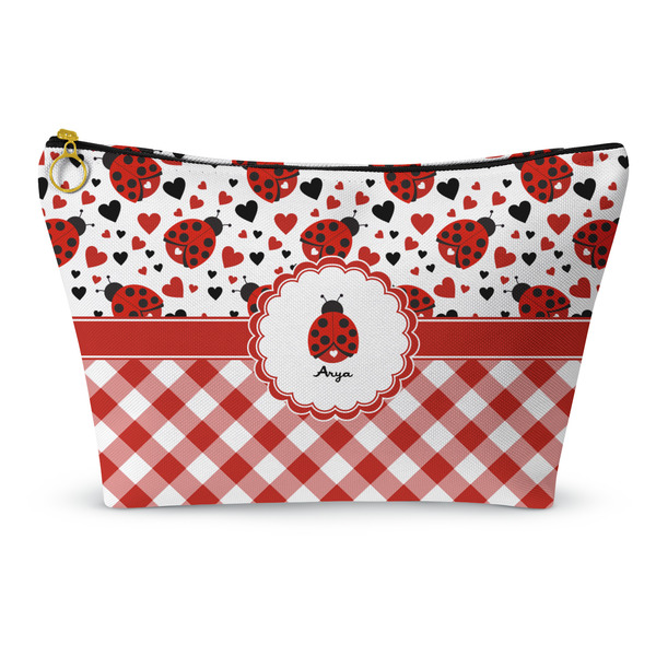Custom Ladybugs & Gingham Makeup Bag - Large - 12.5"x7" (Personalized)