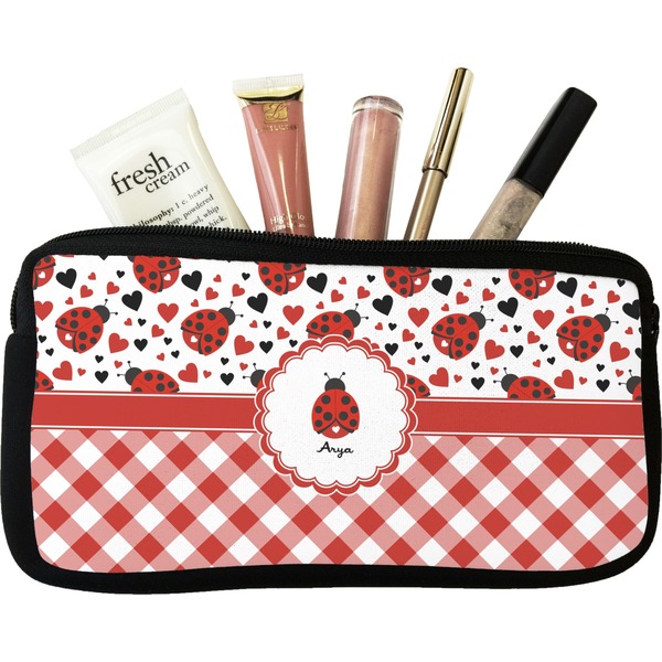 Custom Ladybugs & Gingham Makeup / Cosmetic Bag - Small (Personalized)