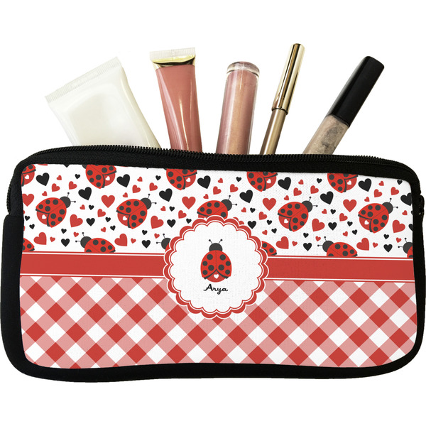 Custom Ladybugs & Gingham Makeup / Cosmetic Bag (Personalized)