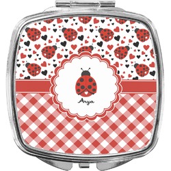 Ladybugs & Gingham Compact Makeup Mirror (Personalized)