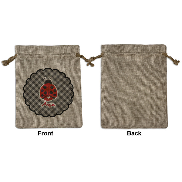 Ladybugs & Gingham Medium Burlap Gift Bag - Front Approval