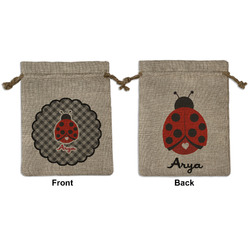 Ladybugs & Gingham Medium Burlap Gift Bag - Front & Back (Personalized)