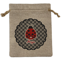 Ladybugs & Gingham Medium Burlap Gift Bag - Front (Personalized)