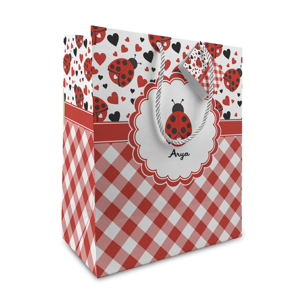 Custom Ladybugs & Gingham Medium Gift Bag (Personalized)