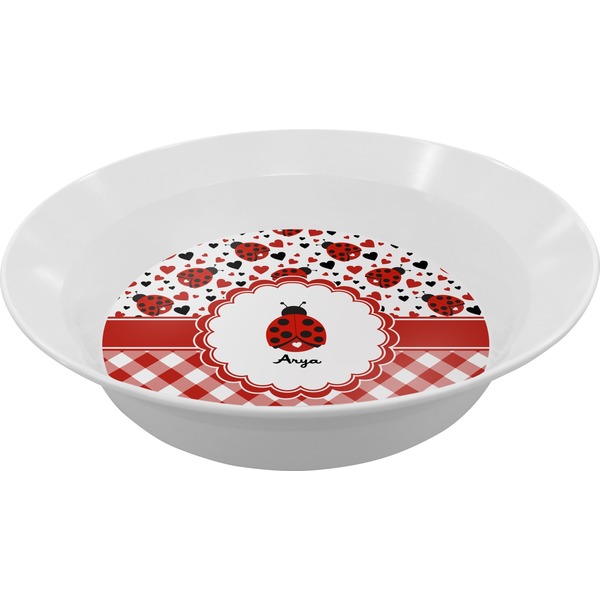 Custom Ladybugs & Gingham Melamine Bowl (Personalized)