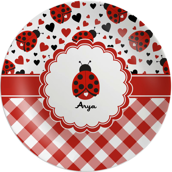 Custom Ladybugs & Gingham Melamine Plate (Personalized)