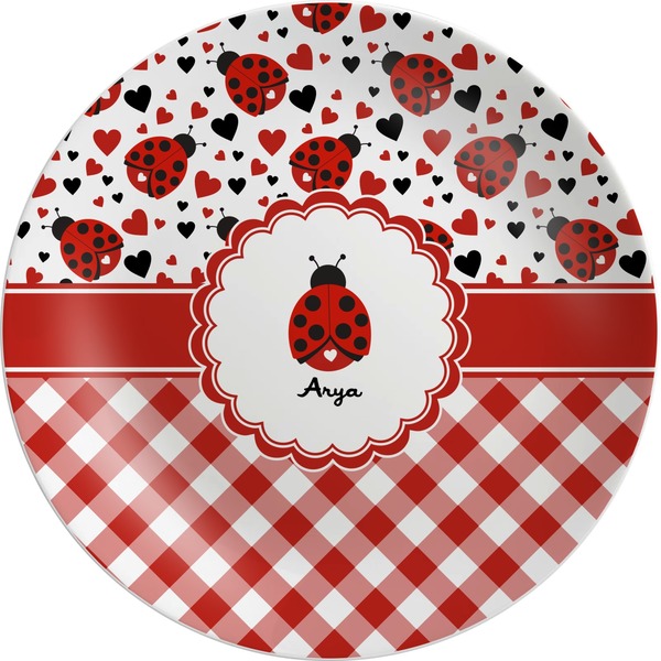 Custom Ladybugs & Gingham Melamine Plate (Personalized)