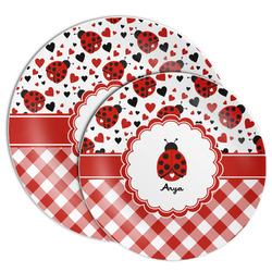 Ladybugs & Gingham Melamine Plate (Personalized)
