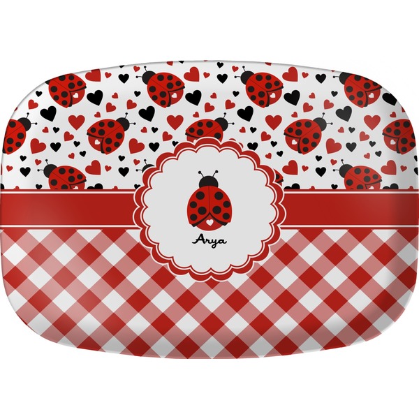 Custom Ladybugs & Gingham Melamine Platter (Personalized)