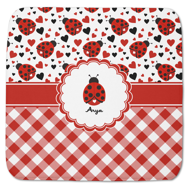 Custom Ladybugs & Gingham Memory Foam Bath Mat - 48"x48" (Personalized)