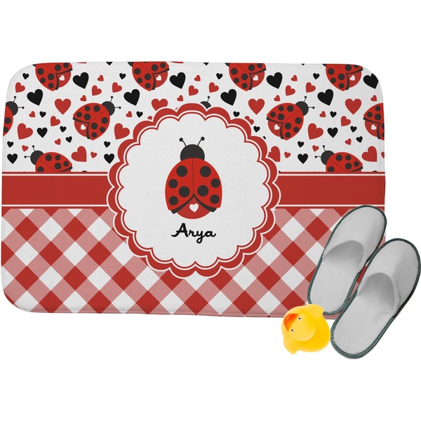 Custom Ladybugs & Gingham Memory Foam Bath Mat - 24"x17" (Personalized)