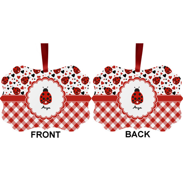 Ladybugs & Gingham Metal Benilux Ornament - Front and Back (APPROVAL)