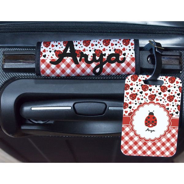 Ladybugs & Gingham Metal Luggage Tag & Handle Wrap - In Context
