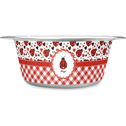 Ladybugs & Gingham Stainless Steel Dog Bowl - Large (Personalized)