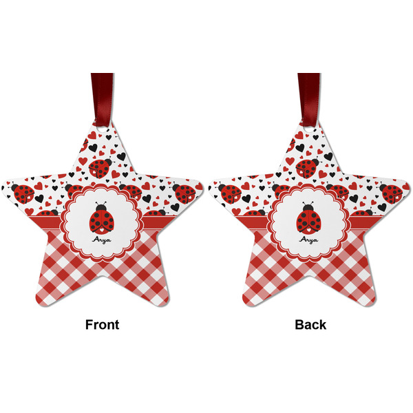 Ladybugs & Gingham Metal Star Ornament - Front and Back