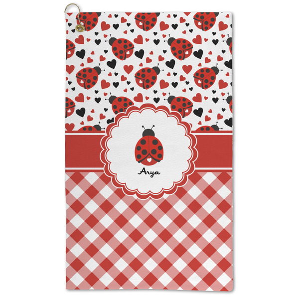 Custom Ladybugs & Gingham Microfiber Golf Towel (Personalized)