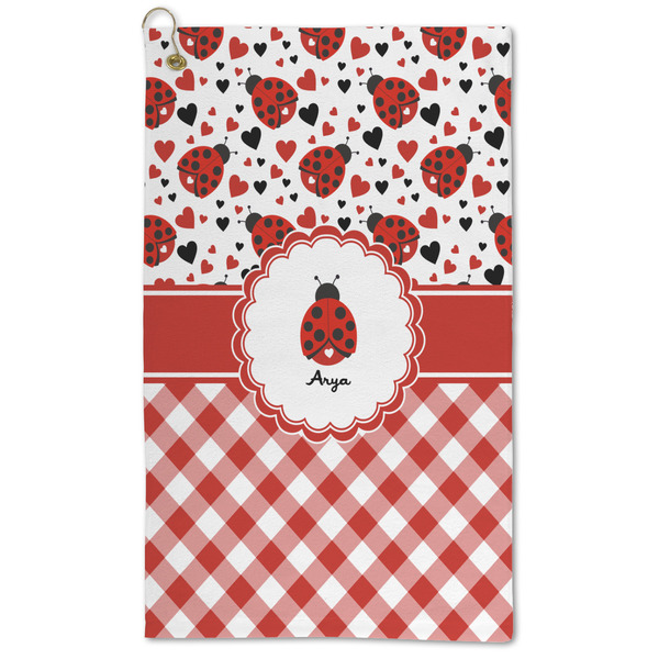 Custom Ladybugs & Gingham Microfiber Golf Towel (Personalized)