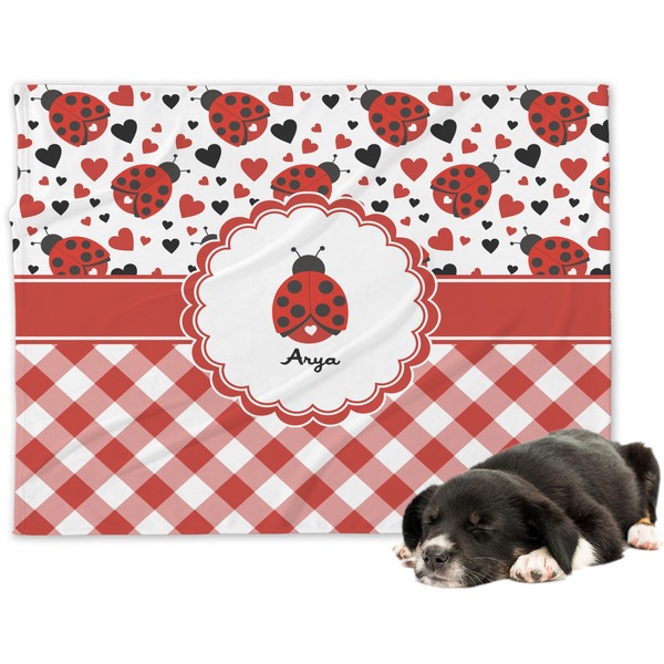 Custom Ladybugs & Gingham Dog Blanket - Large (Personalized)