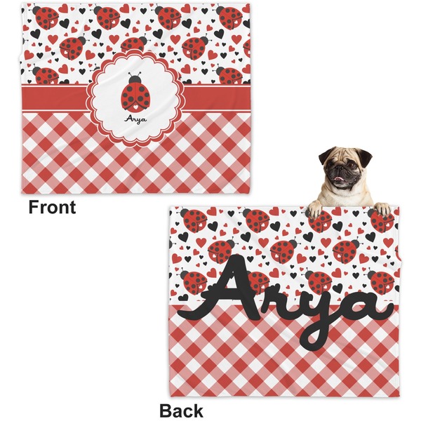 Ladybugs & Gingham Microfleece Dog Blanket - Large- Front & Back