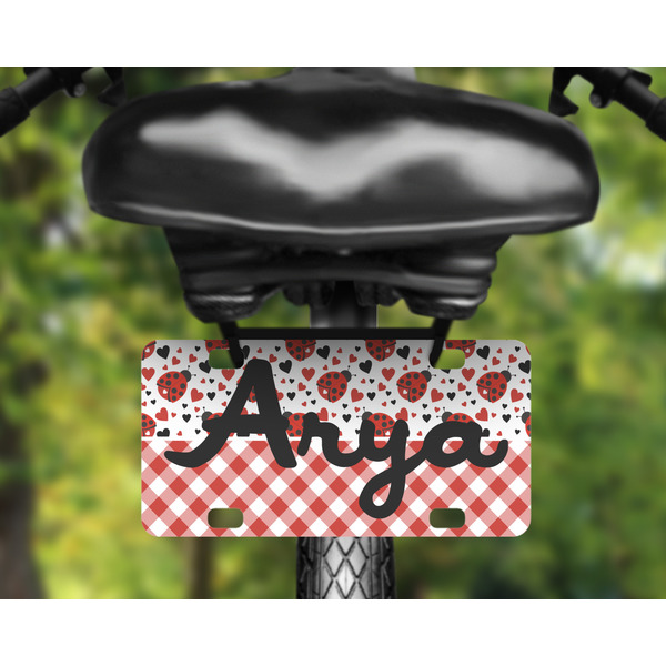 Ladybugs & Gingham Mini License Plate on Bicycle
