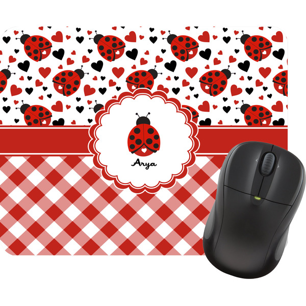 Custom Ladybugs & Gingham Rectangular Mouse Pad (Personalized)