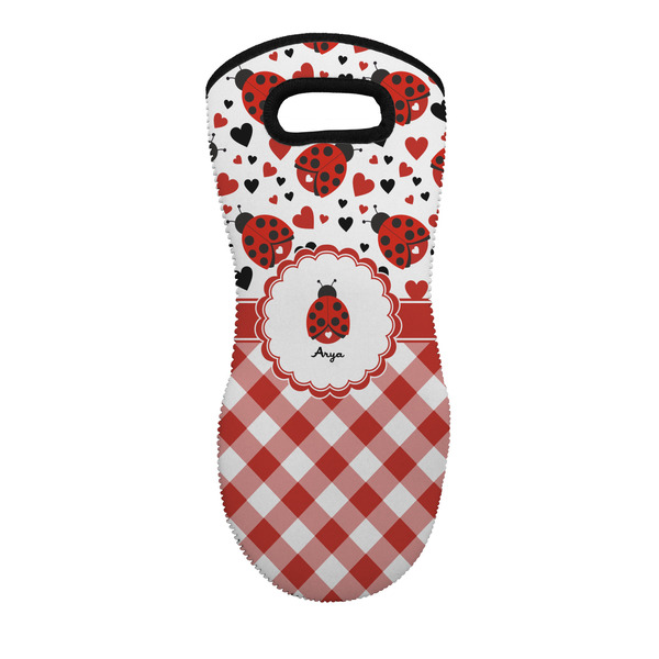 Custom Ladybugs & Gingham Neoprene Oven Mitt w/ Name or Text