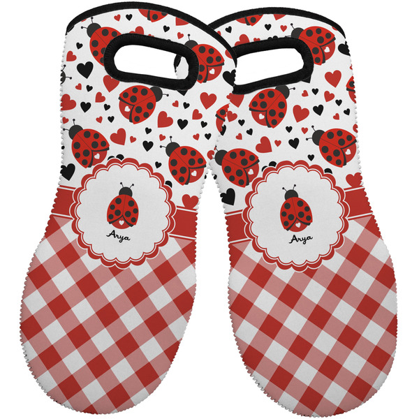 Ladybugs & Gingham Neoprene Oven Mitt -Set of 2 - Front
