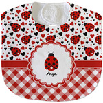 Ladybugs & Gingham Velour Baby Bib w/ Name or Text