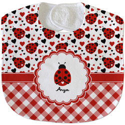 Ladybugs & Gingham Velour Baby Bib w/ Name or Text