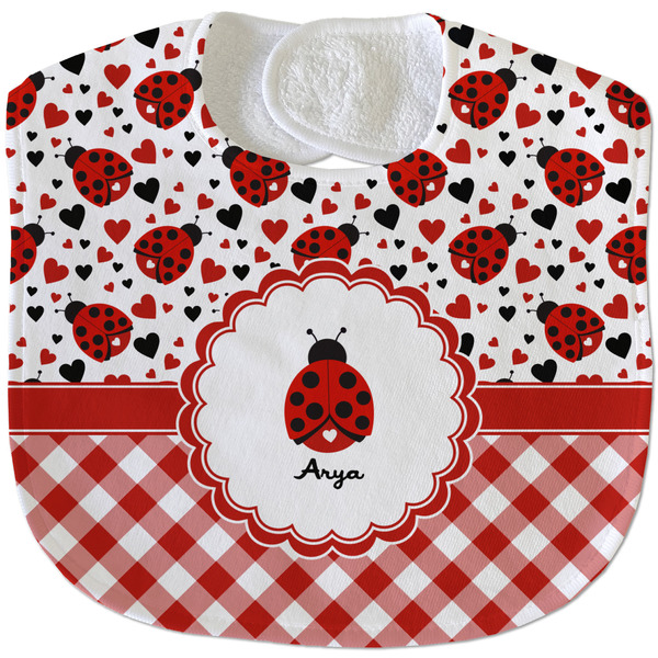 Ladybugs & Gingham New Baby Bib - Closed and Folded