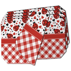 Ladybugs & Gingham Dining Table Mat - Octagon - Set of 4 (Double-SIded) w/ Name or Text