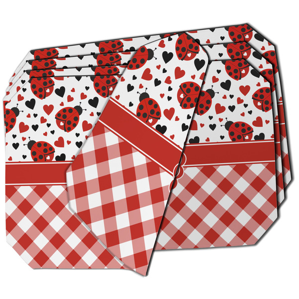 Custom Ladybugs & Gingham Dining Table Mat - Octagon - Set of 4 (Double-SIded) w/ Name or Text