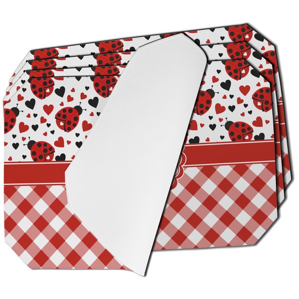 Custom Ladybugs & Gingham Dining Table Mat - Octagon - Set of 4 (Single-Sided) w/ Name or Text